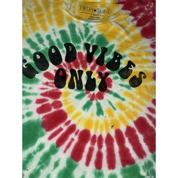 Good Vibes Only Tie Dye T Shirt 70's Style Fifth Sun Size X Small Back to School - Picture 1 of 6